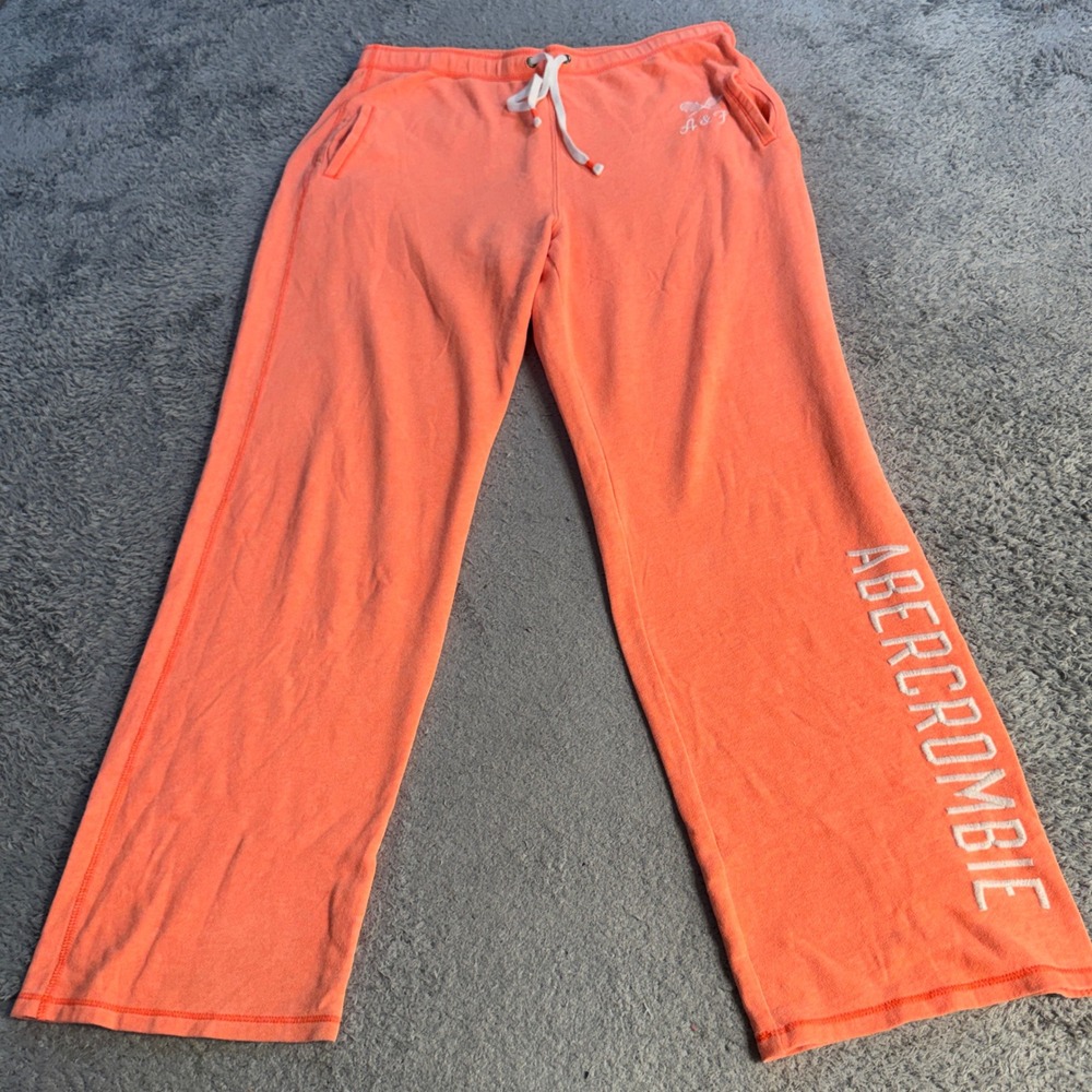Abercrombie & Fitch Womens Wide Leg Logo Sweatpants Size M Orange Embroidered